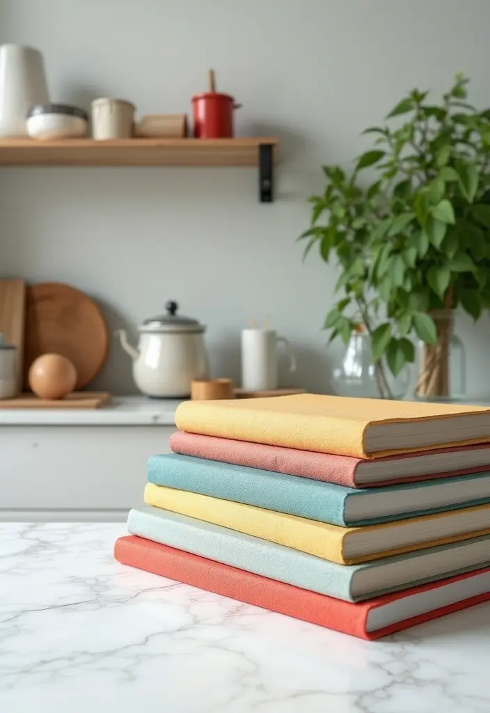 27 White Marble Kitchen Countertop Decor Inspirations 17 27 White Marble Kitchen Countertop Decor Inspirations - 9. Colorful Cookbooks as Decor