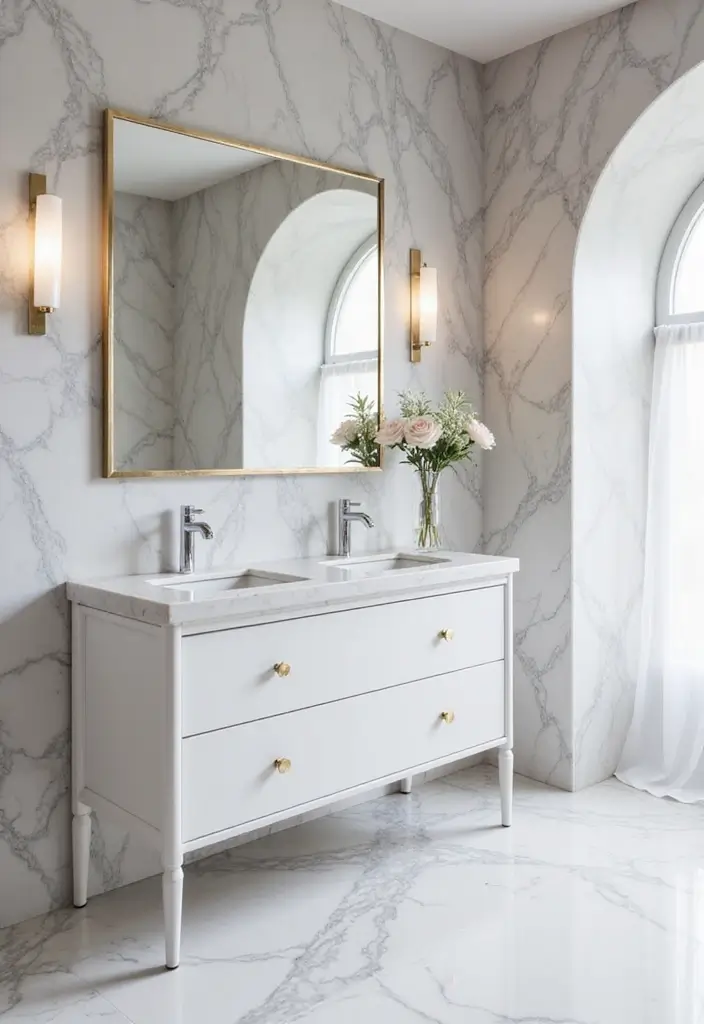 28 Bathroom Decor Ideas With Marble Counters And Accents 1 28 Bathroom Decor Ideas With Marble Counters And Accents - 1. Elegant White Marble Vanity