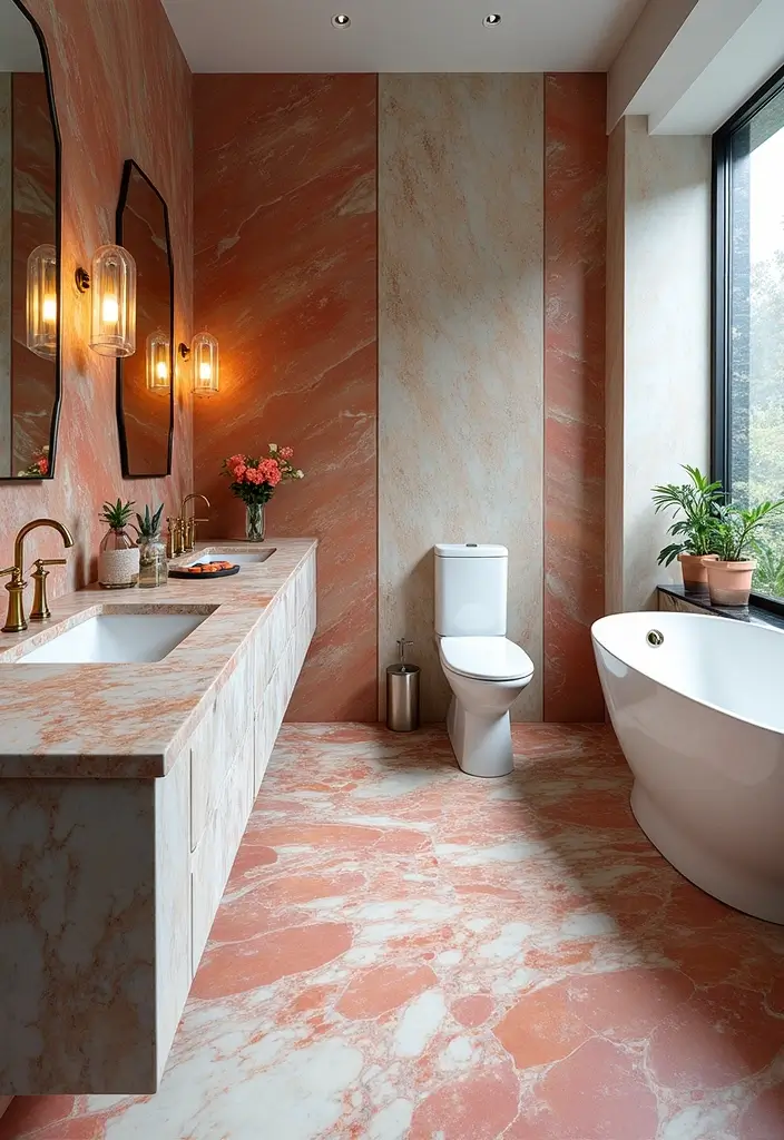 28 Bathroom Decor Ideas With Marble Counters And Accents 30 28 Bathroom Decor Ideas With Marble Counters And Accents - 10. Colourful Marble Variations