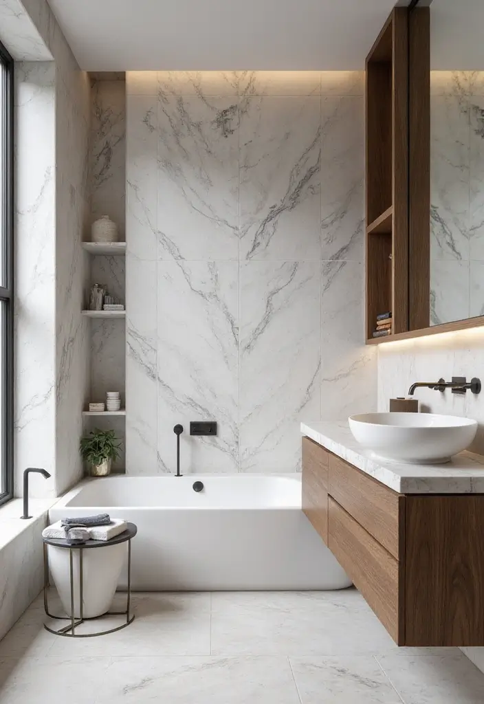 28 Bathroom Decor Ideas With Marble Counters And Accents 31 28 Bathroom Decor Ideas With Marble Counters And Accents - 11. Marble Cladding for Walls