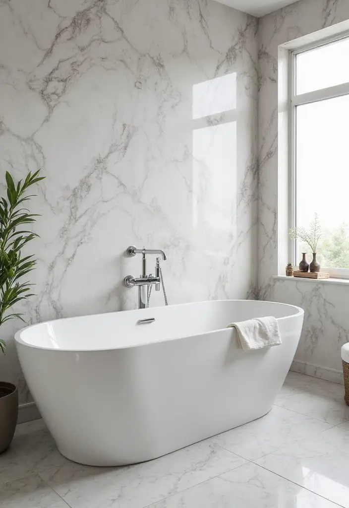 28 Bathroom Decor Ideas With Marble Counters And Accents 36 28 Bathroom Decor Ideas With Marble Counters And Accents - 14. Marble Inspired Wallpaper