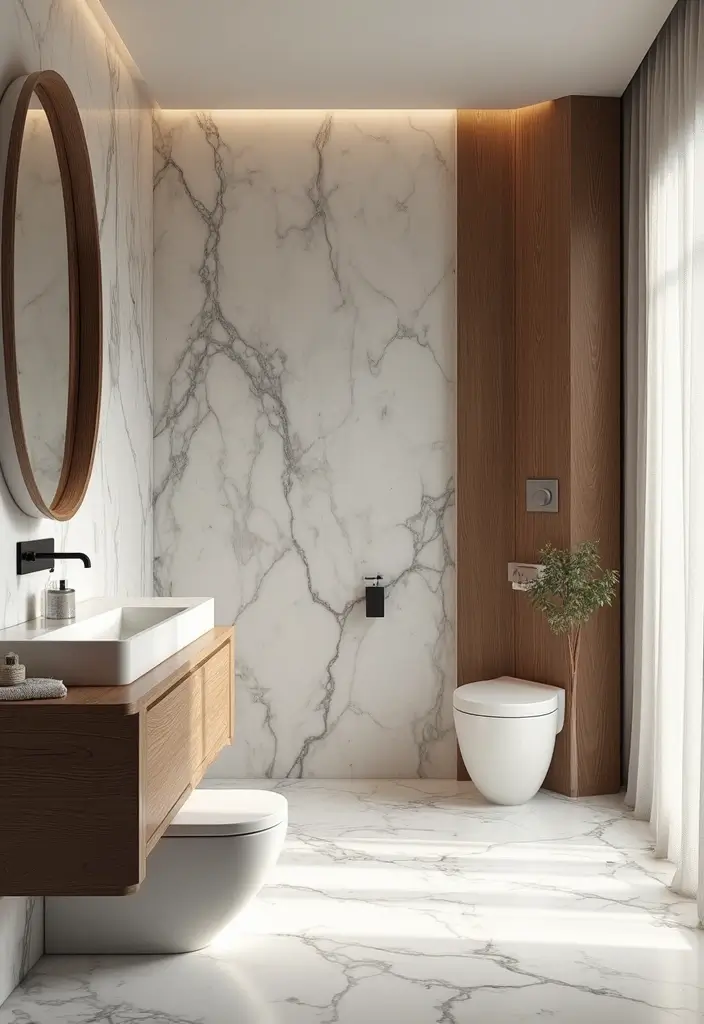 28 Bathroom Decor Ideas With Marble Counters And Accents 38 28 Bathroom Decor Ideas With Marble Counters And Accents - 16. Marble and Wood Combination