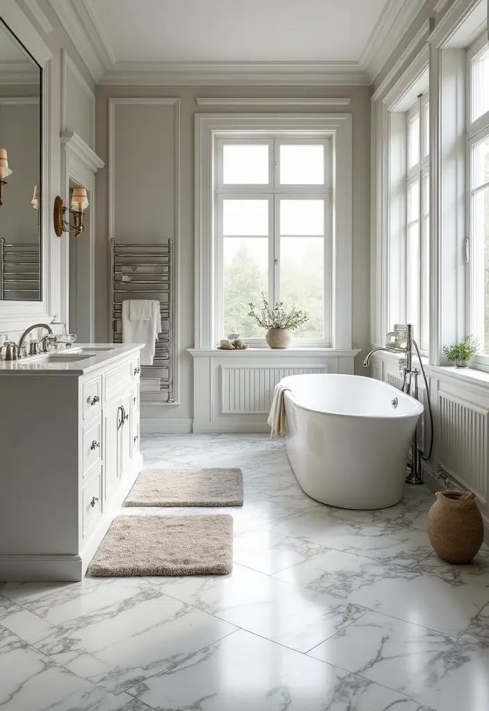 28 Bathroom Decor Ideas With Marble Counters And Accents 9 28 Bathroom Decor Ideas With Marble Counters And Accents - 3. Classic Marble Tile Flooring