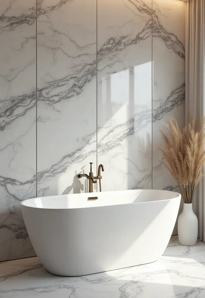 28 Bathroom Decor Ideas With Marble Counters And Accents 12 28 Bathroom Decor Ideas With Marble Counters And Accents - 4. Marble Accent Walls