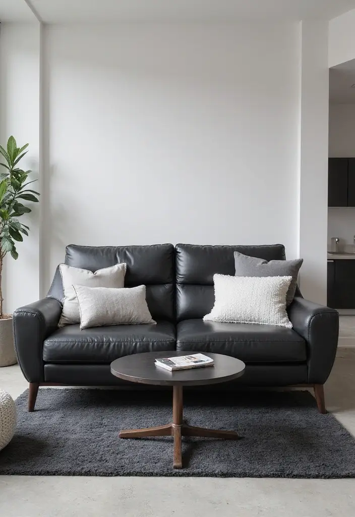 28 Black Leather Sofa Decor Ideas For Minimalist Homes - 1. Monochrome Magic