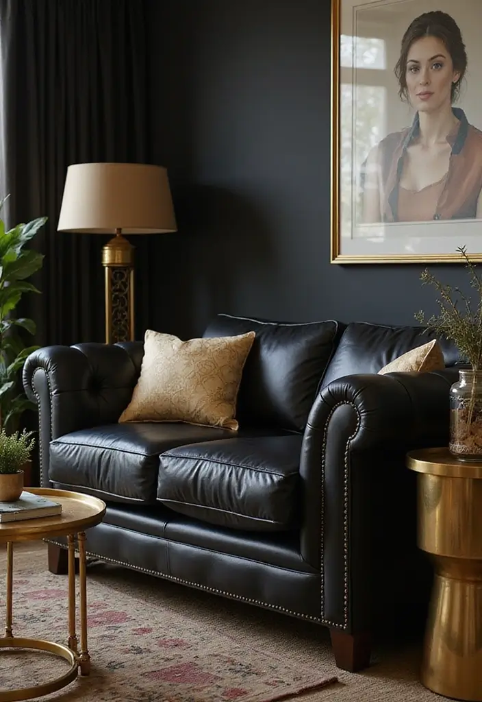 28 Black Leather Sofa Decor Ideas For Minimalist Homes - 13. A Touch of Luxury