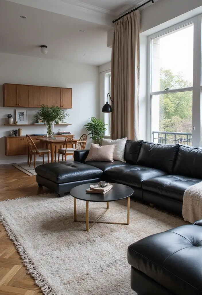 28 Black Leather Sofa Decor Ideas For Minimalist Homes - 14. Open Space Concept