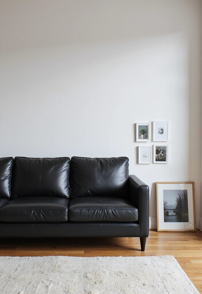 28 Black Leather Sofa Decor Ideas For Minimalist Homes - 18. Personalized Photo Displays
