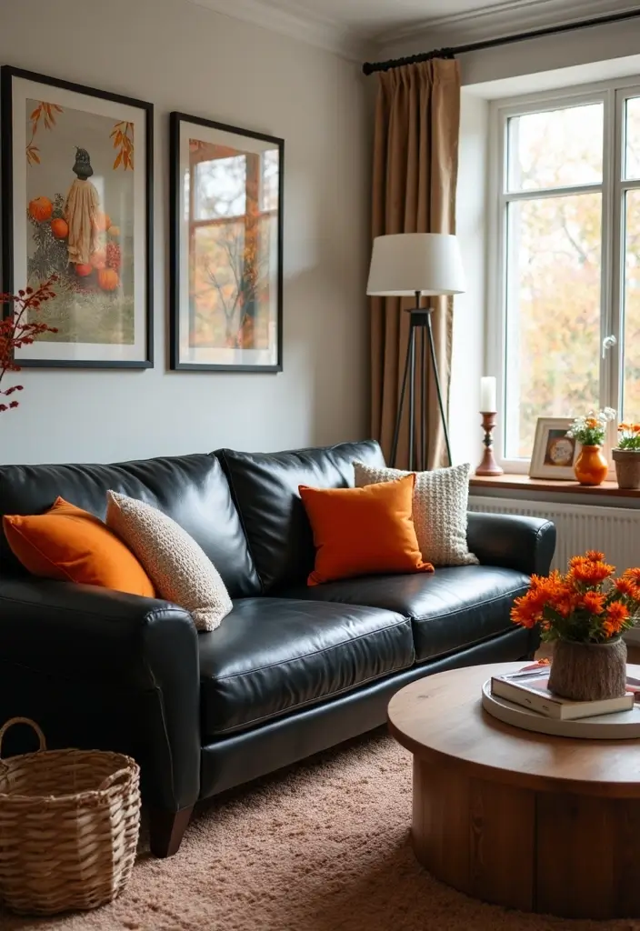 28 Black Leather Sofa Decor Ideas For Minimalist Homes - 20. Seasonal Decor Switch-Ups
