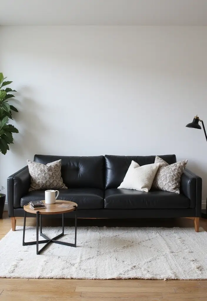28 Black Leather Sofa Decor Ideas For Minimalist Homes - 7. Subtle Patterns