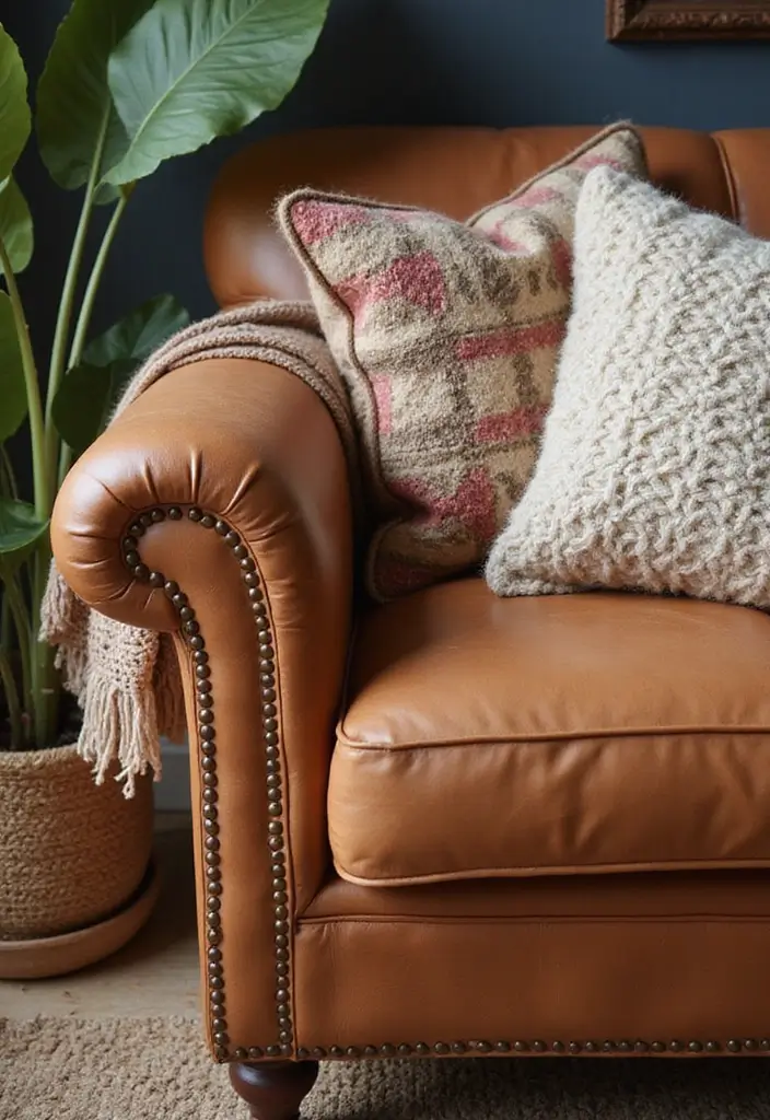 28 Cognac Leather Couch Living Room Decor Ideas For Warm Spaces 1 28 Cognac Leather Couch Living Room Decor Ideas For Warm Spaces - 1. Cozy Layering with Textiles