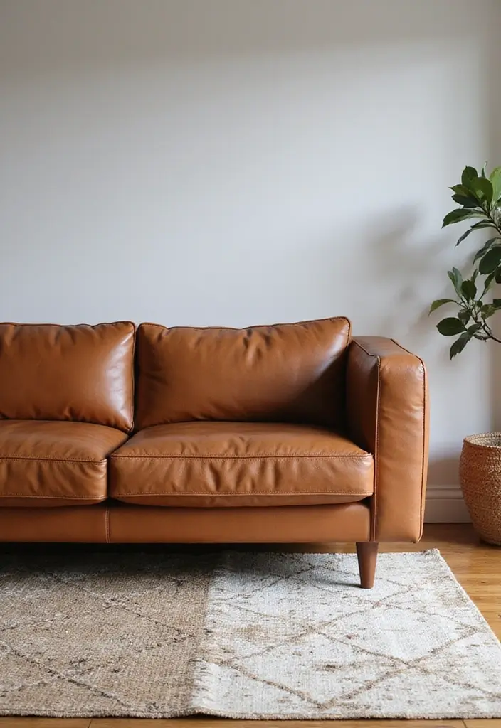 28 Cognac Leather Couch Living Room Decor Ideas For Warm Spaces 48 28 Cognac Leather Couch Living Room Decor Ideas For Warm Spaces - 14. Layered Area Rugs