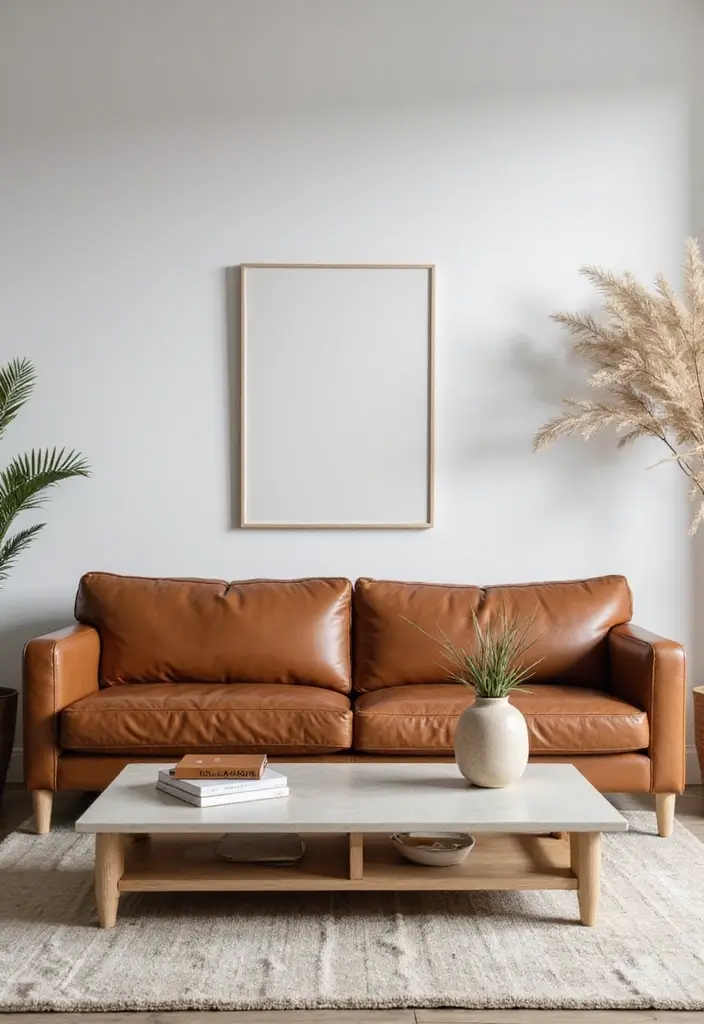 28 Cognac Leather Couch Living Room Decor Ideas For Warm Spaces 56 28 Cognac Leather Couch Living Room Decor Ideas For Warm Spaces - 16. Minimalist Styling