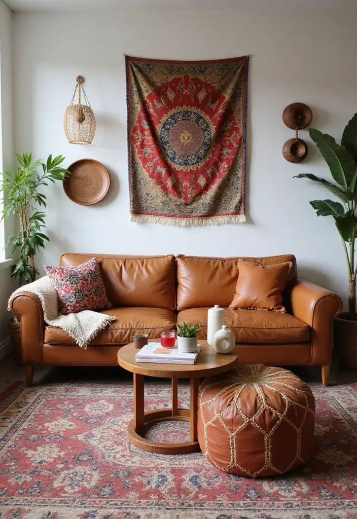 28 Cognac Leather Couch Living Room Decor Ideas For Warm Spaces 64 28 Cognac Leather Couch Living Room Decor Ideas For Warm Spaces - 18. Global Influences in Decor