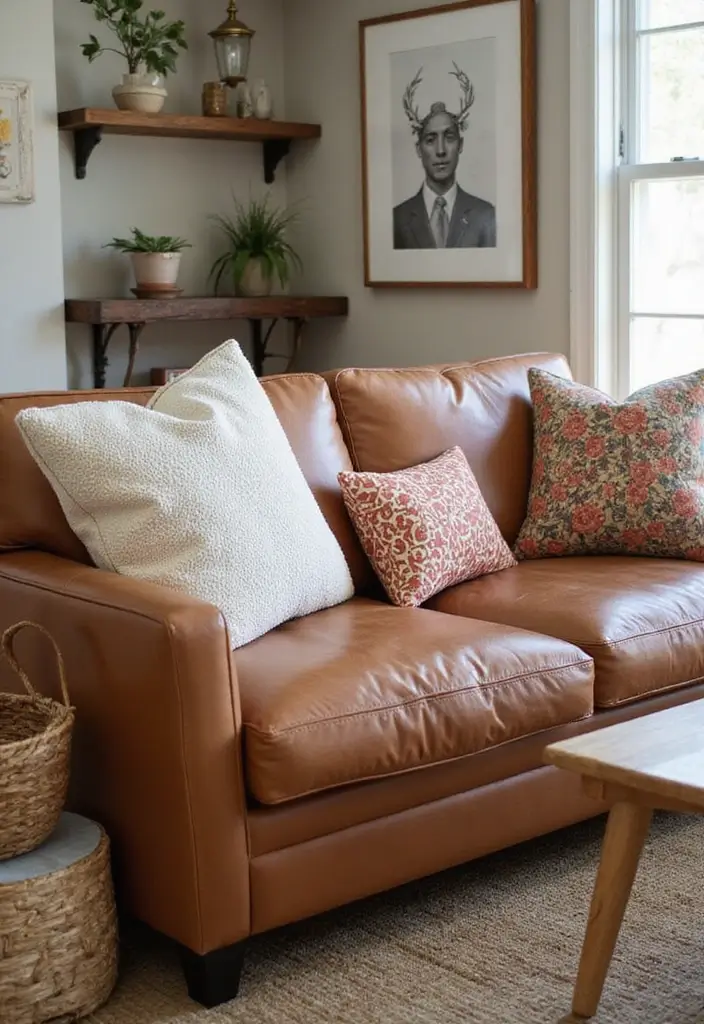 28 Cognac Leather Couch Living Room Decor Ideas For Warm Spaces 68 28 Cognac Leather Couch Living Room Decor Ideas For Warm Spaces - 20. Custom-Made Cushions