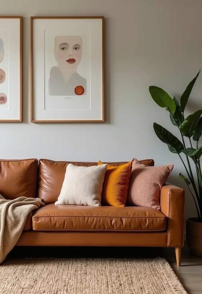 28 Cognac Leather Couch Living Room Decor Ideas For Warm Spaces 70 28 Cognac Leather Couch Living Room Decor Ideas For Warm Spaces - 22. Layering with Throws and Pillows