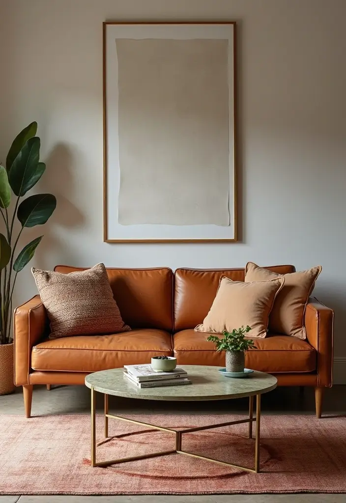 28 Cognac Leather Couch Living Room Decor Ideas For Warm Spaces 77 28 Cognac Leather Couch Living Room Decor Ideas For Warm Spaces - 23. Colorful Coffee Tables