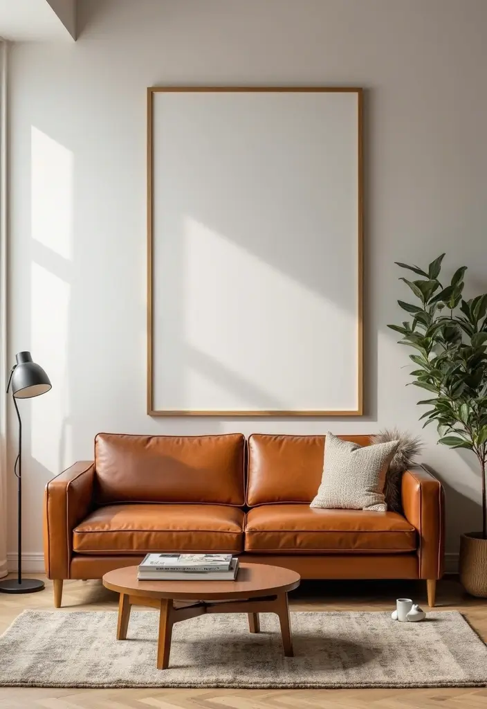 28 Cognac Leather Couch Living Room Decor Ideas For Warm Spaces 13 28 Cognac Leather Couch Living Room Decor Ideas For Warm Spaces - 3. Mid-Century Modern Accents