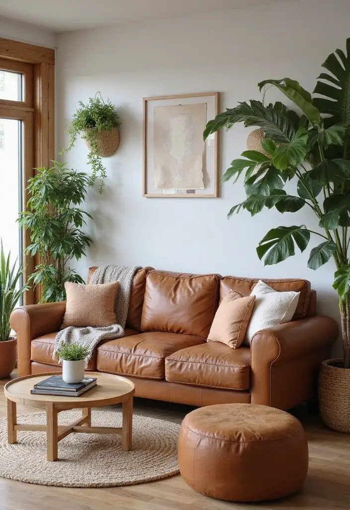 28 Cognac Leather Couch Living Room Decor Ideas For Warm Spaces 23 28 Cognac Leather Couch Living Room Decor Ideas For Warm Spaces - 5. Incorporating Natural Elements