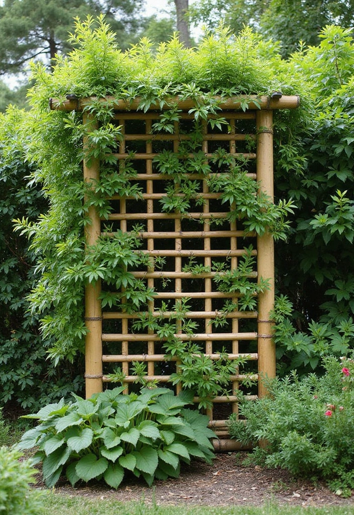 28 DIY Bamboo Home Decor Ideas Anyone Can Make - 25. Bamboo Garden Trellis