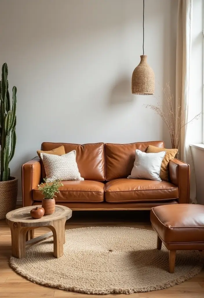 28 Home Decor Ideas For Living Rooms With Leather Couches - 1. Embrace Natural Textures