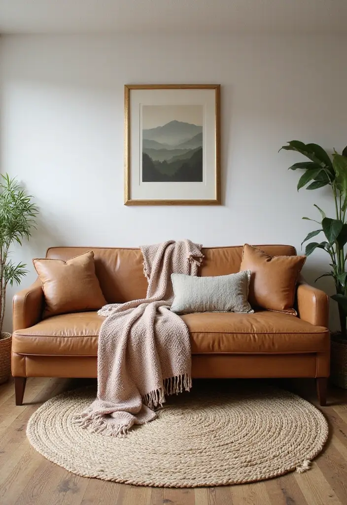 28 Home Decor Ideas For Living Rooms With Leather Couches - 11. Cozy Textiles