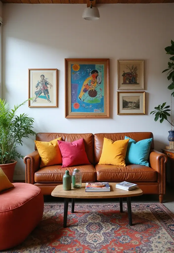 28 Home Decor Ideas For Living Rooms With Leather Couches - 13. Colorful Accents