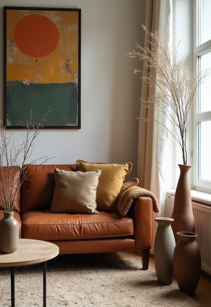 28 Home Decor Ideas For Living Rooms With Leather Couches - 17. Artistic Touches