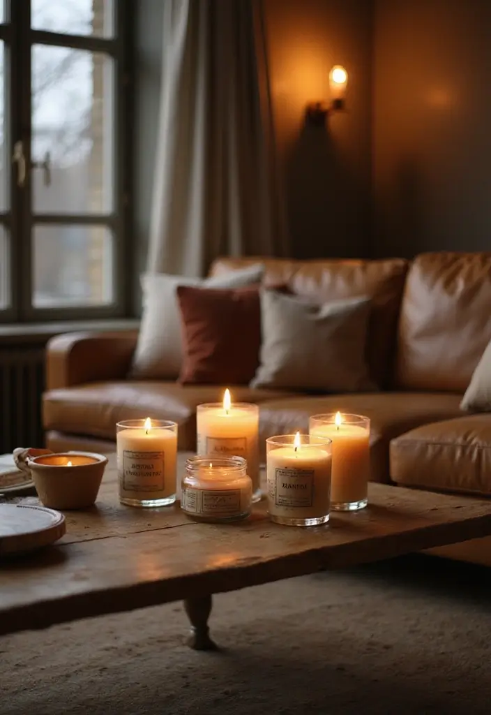 28 Home Decor Ideas For Living Rooms With Leather Couches - 18. Sustainable Candles