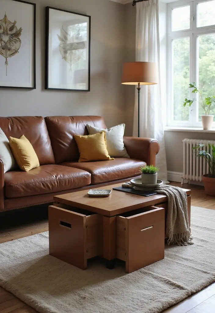 28 Home Decor Ideas For Living Rooms With Leather Couches - 19. Functional Storage