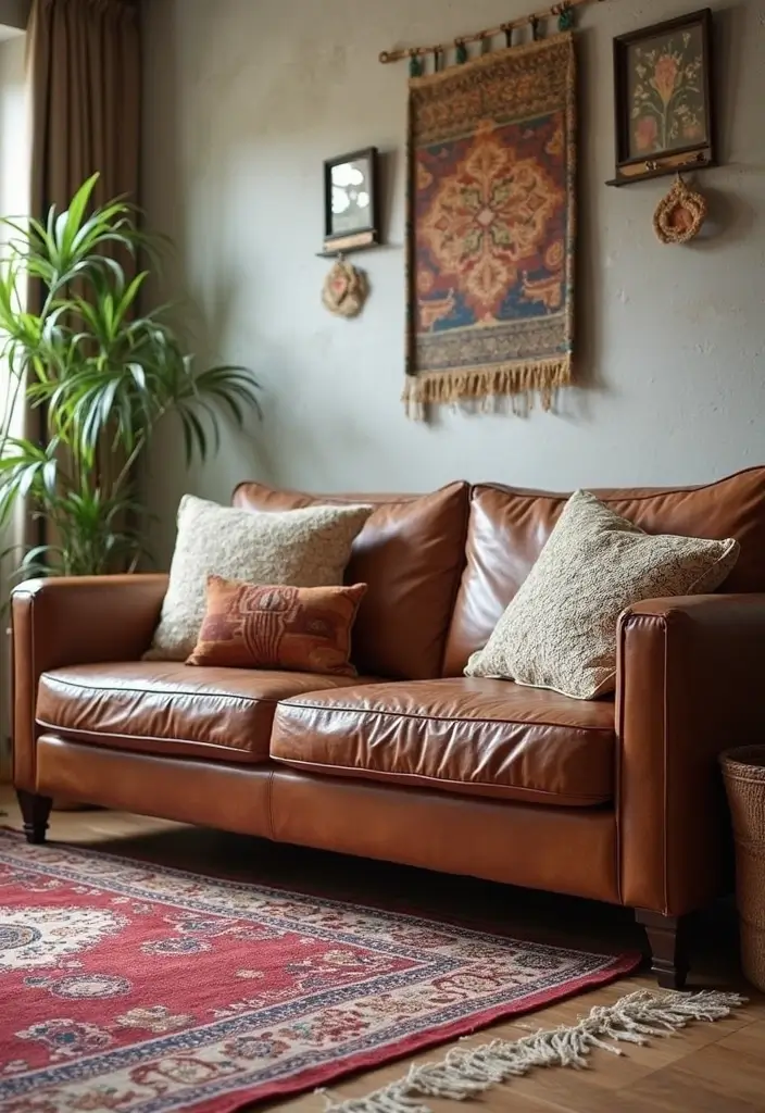 28 Home Decor Ideas For Living Rooms With Leather Couches - 20. Layering Rugs