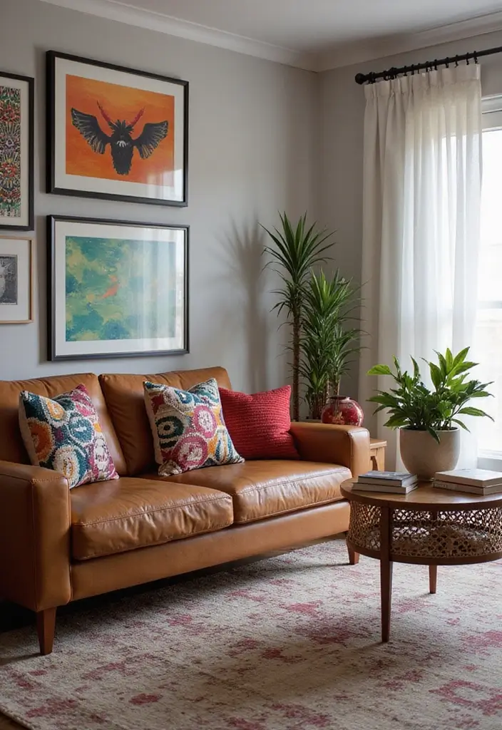 28 Home Decor Ideas For Living Rooms With Leather Couches - 23. Geometric Patterns