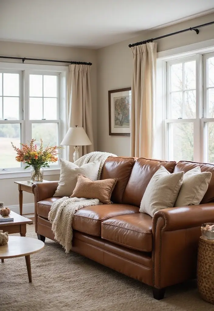28 Home Decor Ideas For Living Rooms With Leather Couches - 24. Seasonal Decor Swaps