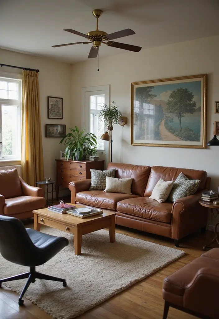 28 Home Decor Ideas For Living Rooms With Leather Couches - 3. Vintage Finds