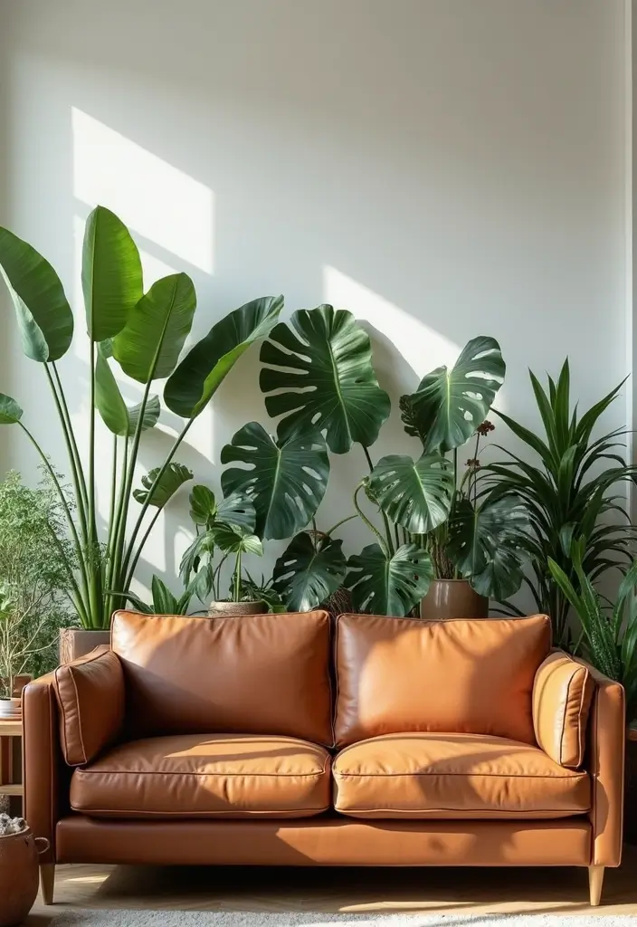 28 Home Decor Ideas For Living Rooms With Leather Couches - 4. Indoor Plants