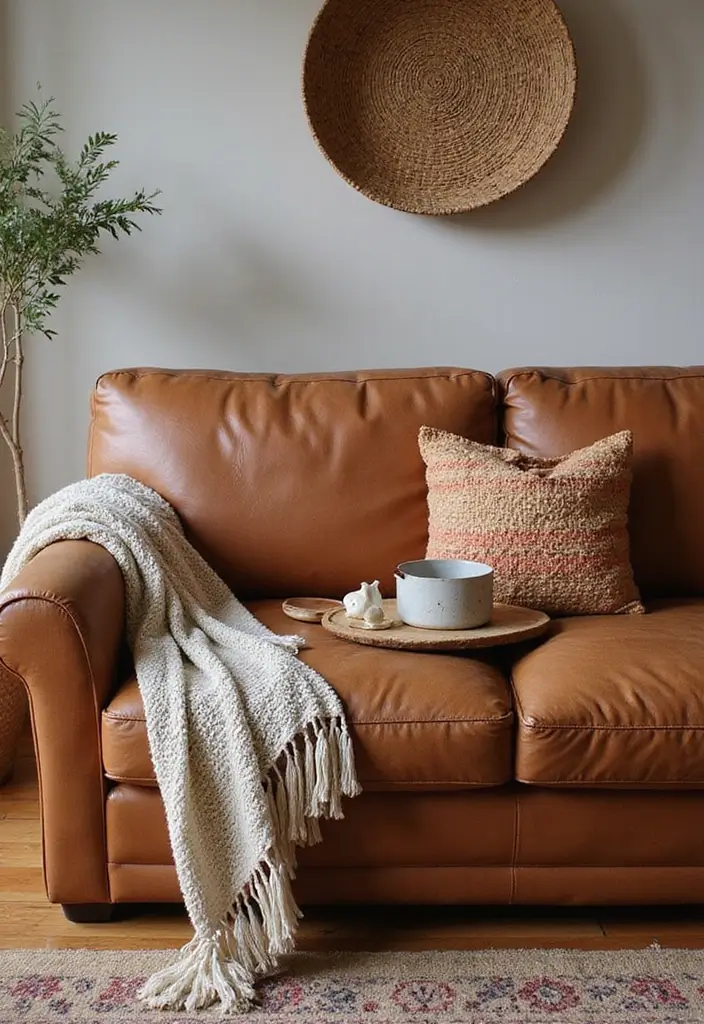 28 Home Decor Ideas For Living Rooms With Leather Couches - 5. Handcrafted Accessories