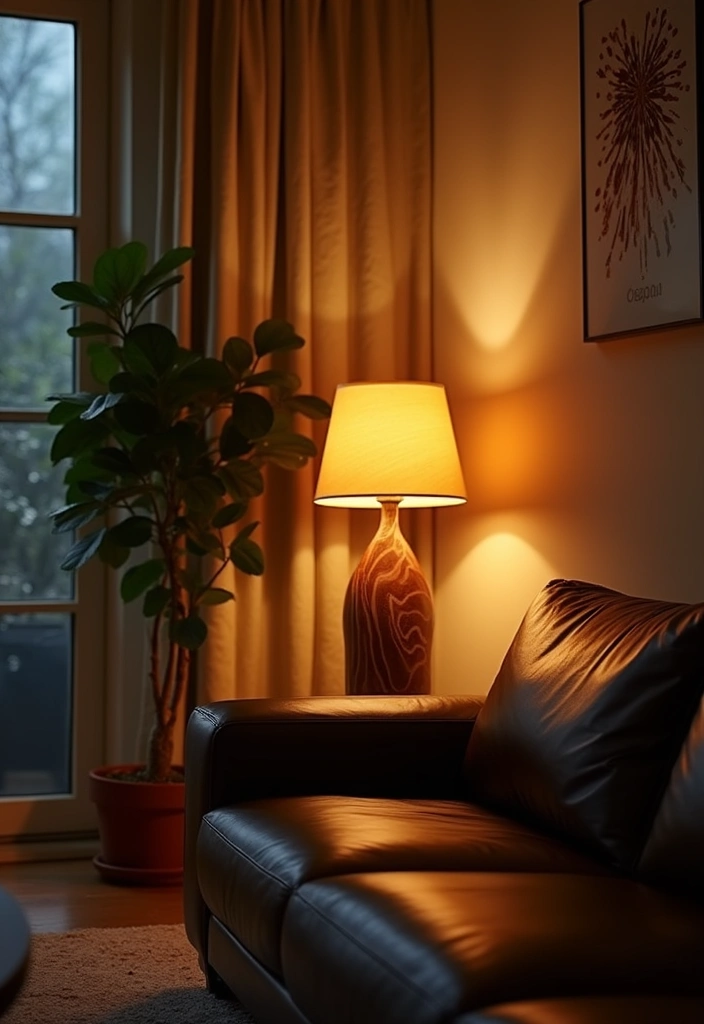 28 Home Decor Ideas For Living Rooms With Leather Couches - 6. Sustainable Lighting