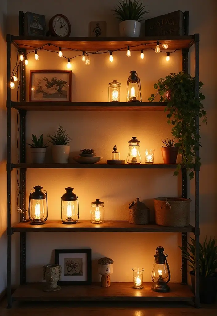 28 Industrial Shelf Decor Ideas For Living Rooms - 10. Unique Lighting Solutions