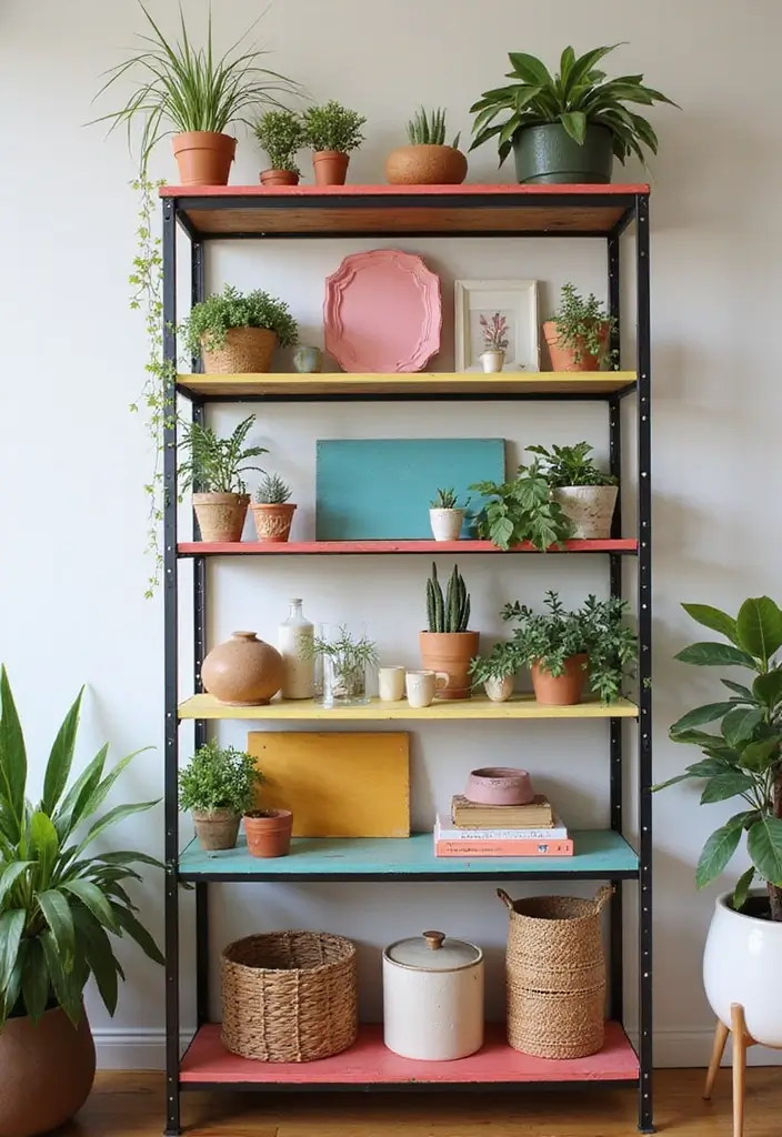 28 Industrial Shelf Decor Ideas For Living Rooms - 14. Painted Wood Shelves