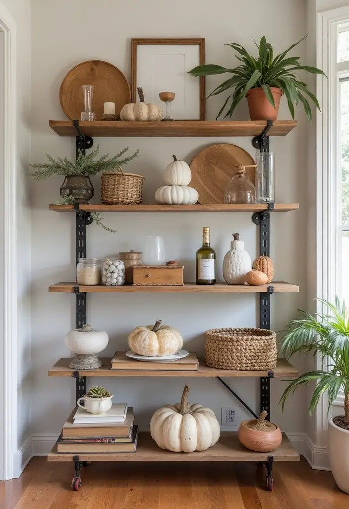 28 Industrial Shelf Decor Ideas For Living Rooms - 19. Seasonal Decor Changes