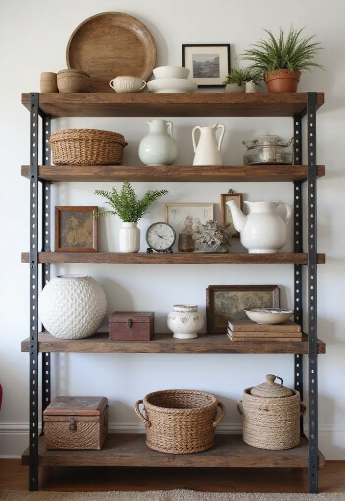 28 Industrial Shelf Decor Ideas For Living Rooms - 26. Family Heirlooms