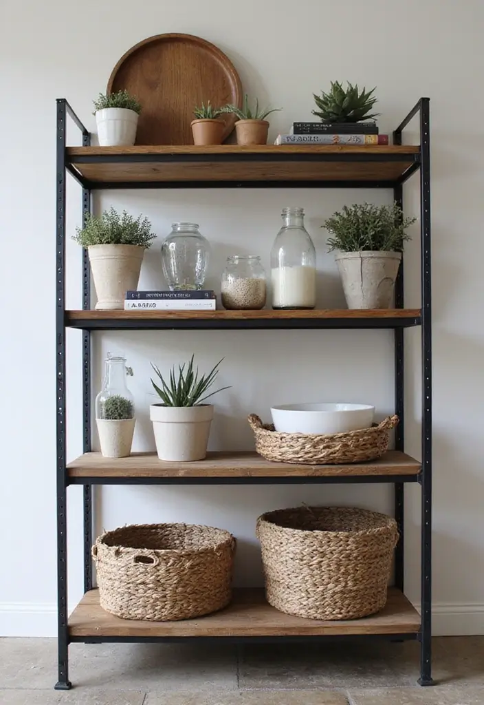 28 Industrial Shelf Decor Ideas For Living Rooms - 4. Mix and Match Textures