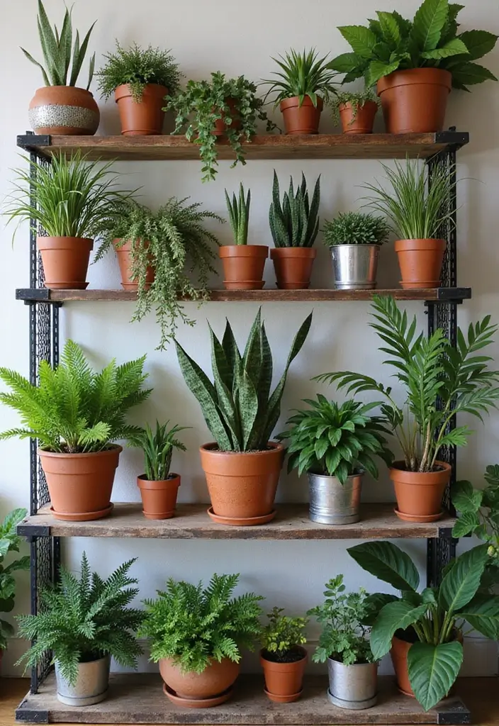 28 Industrial Shelf Decor Ideas For Living Rooms - 5. Greenery Galore