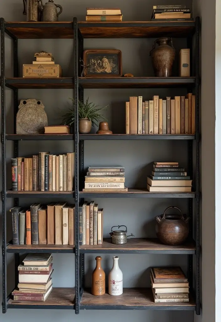 28 Industrial Shelf Decor Ideas For Living Rooms - 6. Artsy Display of Books