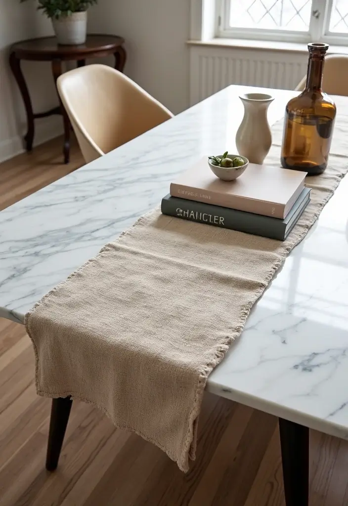 28 Marble Table Decor Ideas For Chic Interiors 15 28 Marble Table Decor Ideas For Chic Interiors - 5. Layered Textures with Table Runners