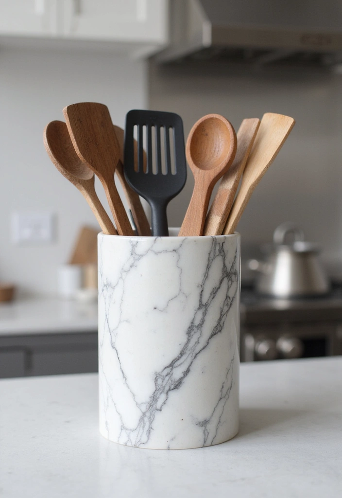 28 White Marble Kitchen Decor Ideas For Timeless Style 28 28 White Marble Kitchen Decor Ideas For Timeless Style - 10. Marble Utensil Holders