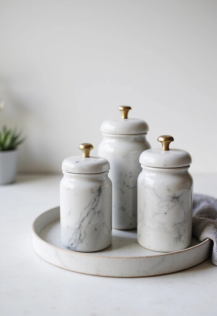 28 White Marble Kitchen Decor Ideas For Timeless Style 31 28 White Marble Kitchen Decor Ideas For Timeless Style - 13. Marble Spice Jars