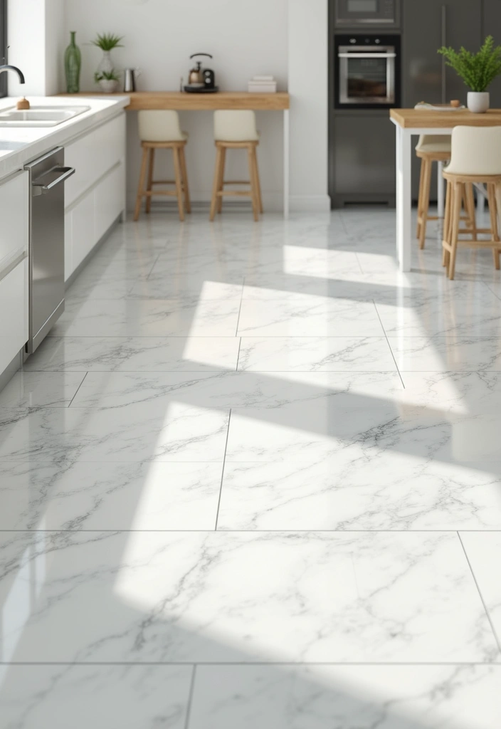 28 White Marble Kitchen Decor Ideas For Timeless Style 47 28 White Marble Kitchen Decor Ideas For Timeless Style - 19. Marble Tile Flooring