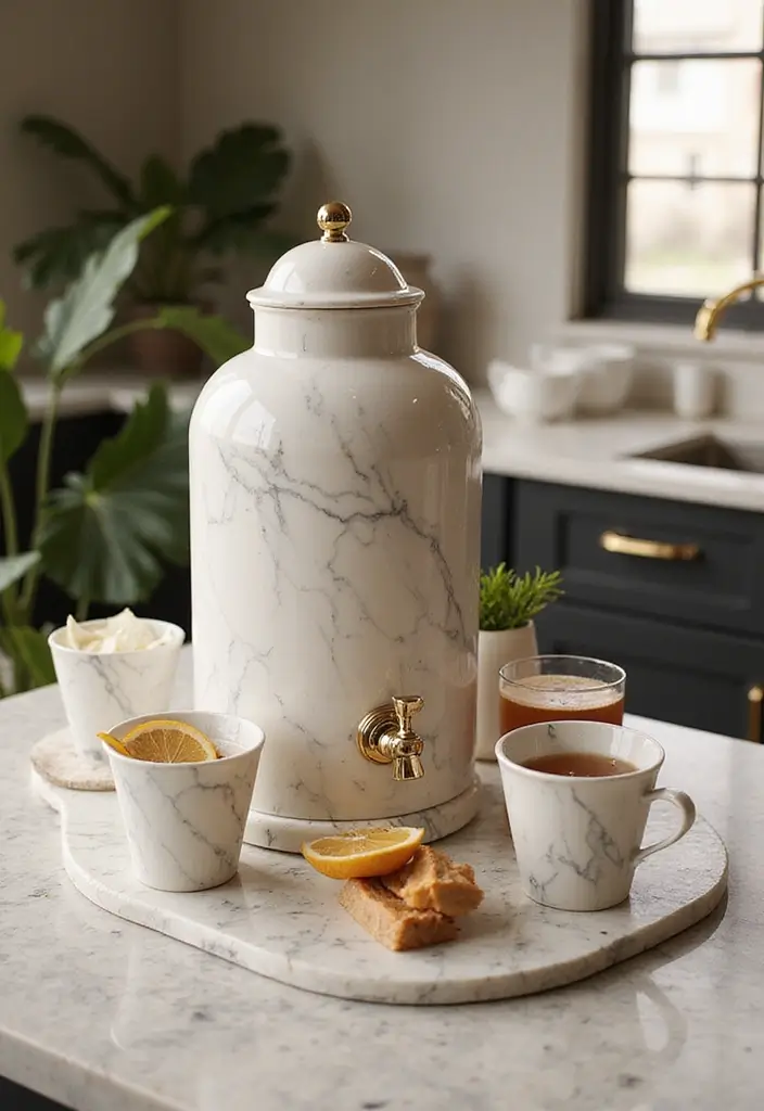 28 White Marble Kitchen Decor Ideas For Timeless Style 49 28 White Marble Kitchen Decor Ideas For Timeless Style - 21. Marble Beverage Dispenser