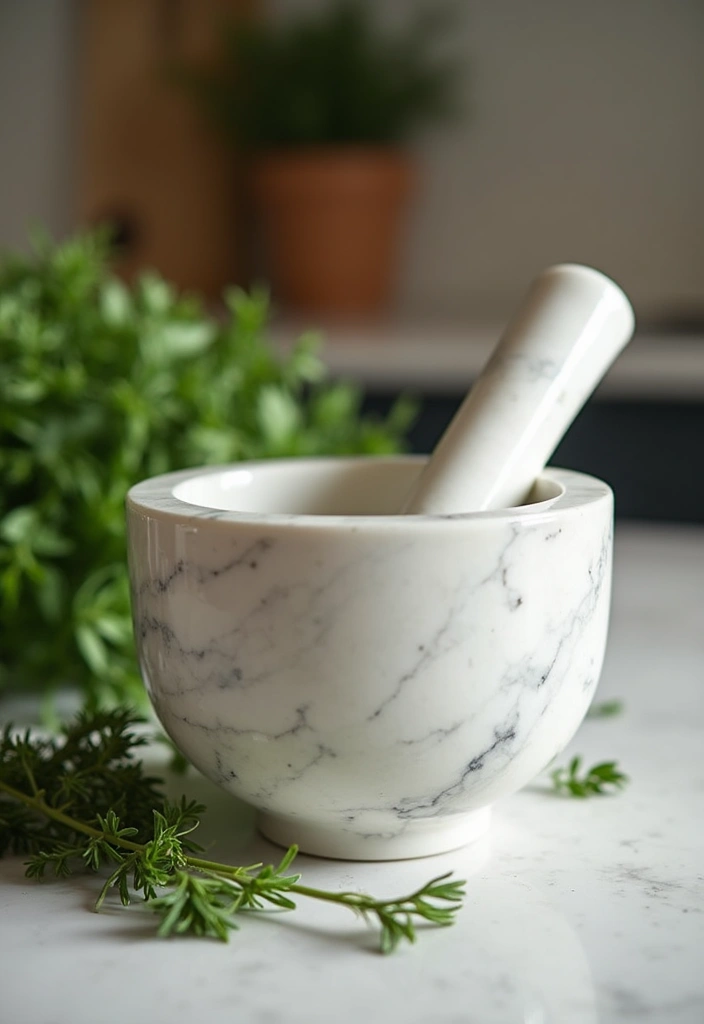28 White Marble Kitchen Decor Ideas For Timeless Style 52 28 White Marble Kitchen Decor Ideas For Timeless Style - 22. Marble Mortar and Pestle